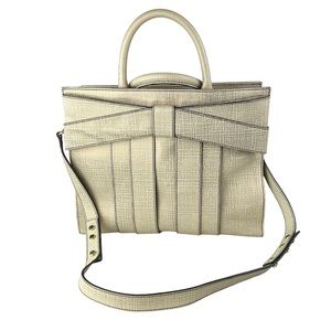 ZAC Zac Posen Purse Shirley Bow Satchel Bag Textured Cream and Gold Quiet Luxury